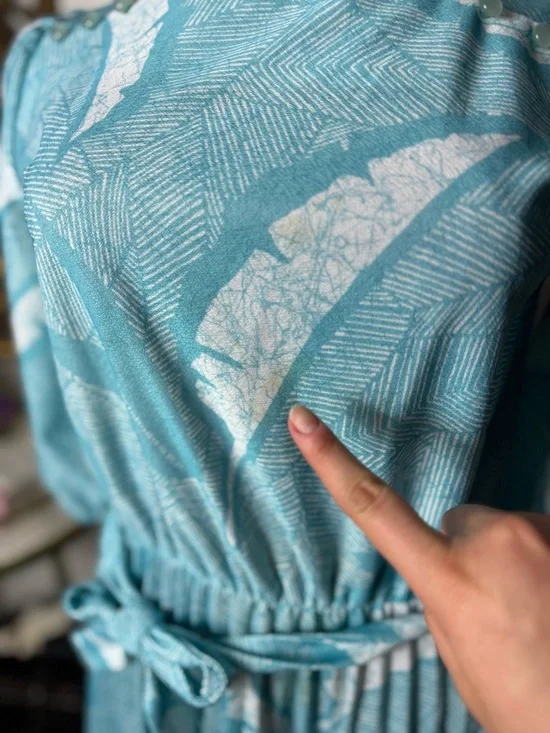 60s Feather Blue Women's Midi Dress a line - Picture 5 of 7